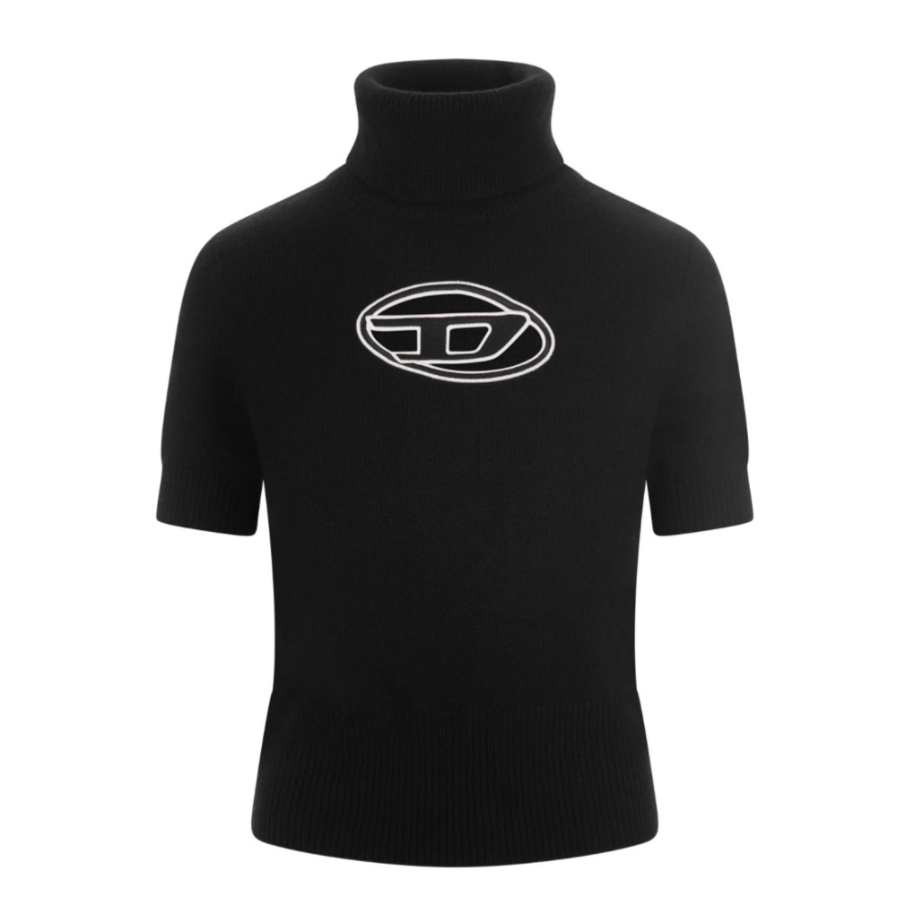 DIESEL logo patch short sleeve turtleneck, high neck sweater